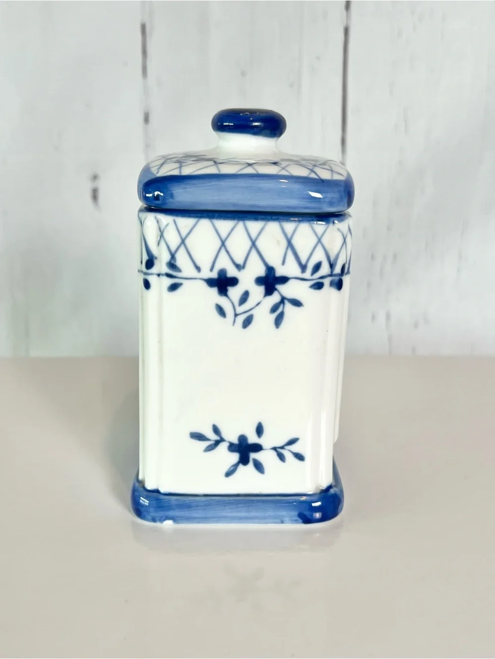 Vintage Blue & White Ceramic Tea Bag, sugar packet Dispenser Cottagecore Decor